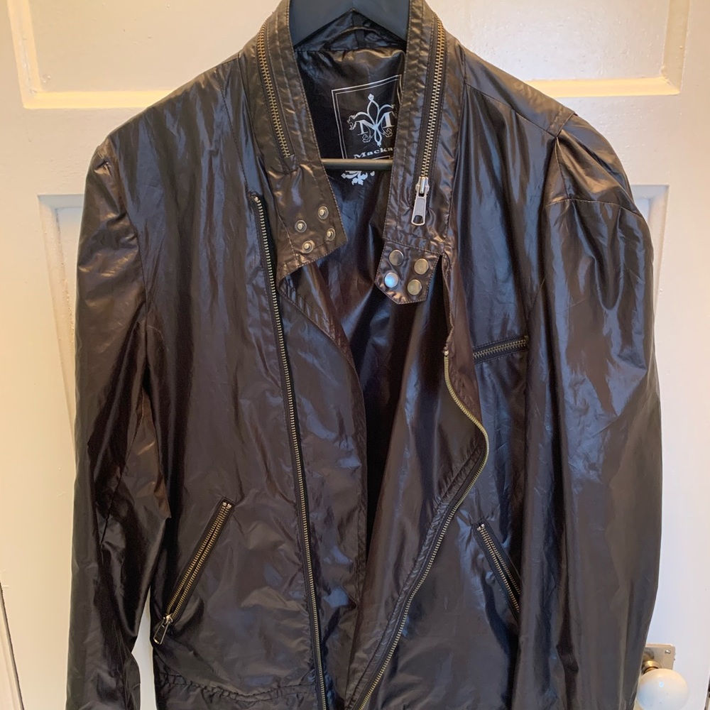 Men’s Mackage Black Faux Leather Rain Jacket